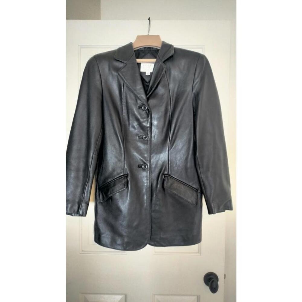 Valerie Stevens Black Lamb Leather Jacket Button-Up Lined Woman's Sz S Soft!